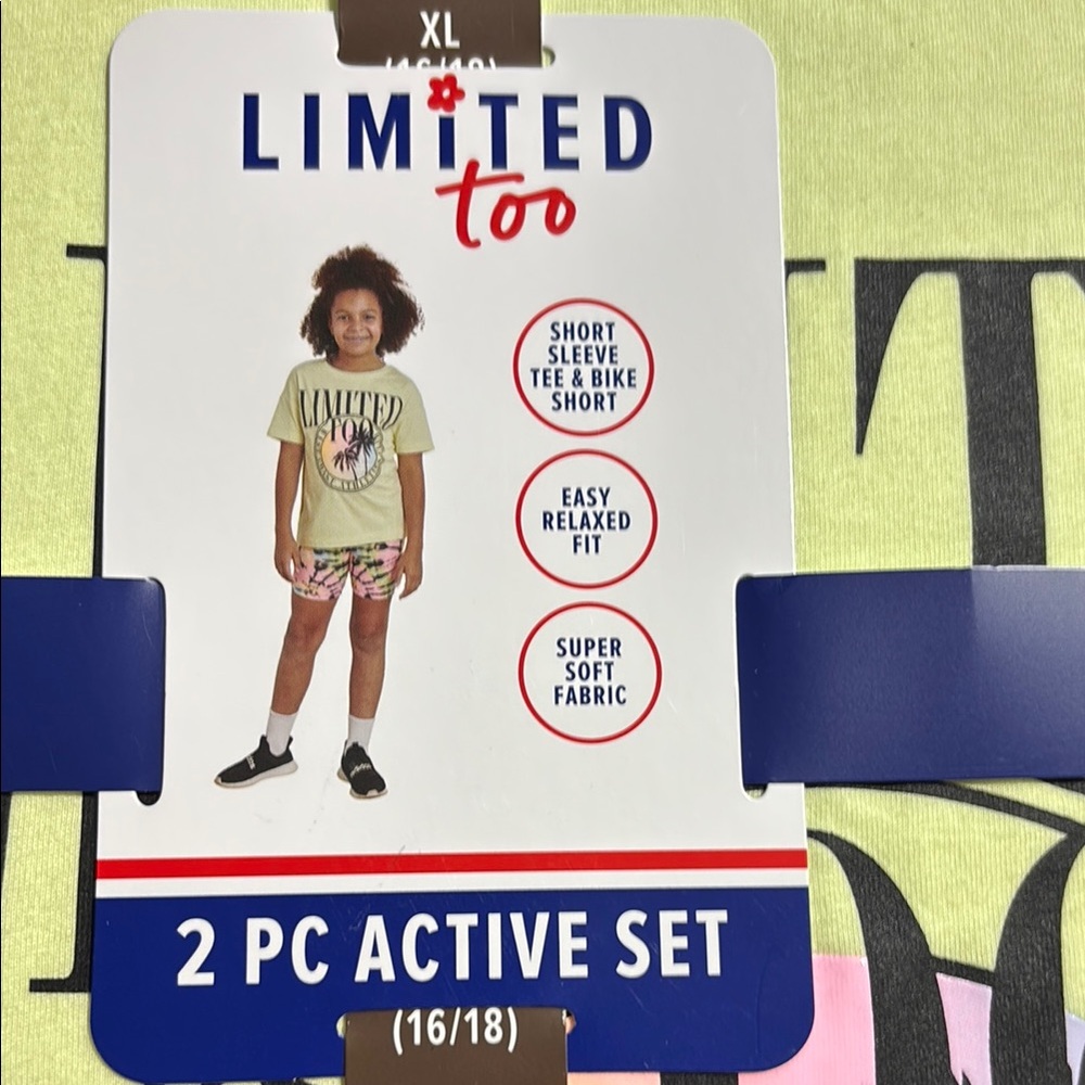 Limited Too 2 PC Active Set Graphic Tee and Shorts Set - Lime and Pink